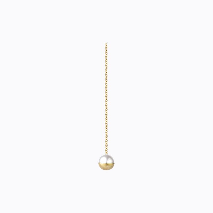 Half Pearl Chain Earring 180°, yellow gold
